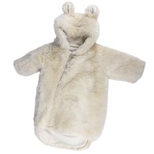 Restoration Hardware Baby Faux Fur Bunting 0-6M Cream NWOT Arctic Fox Hooded